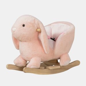 HOMCOM Baloiço Infantil com Forma de Coelho de Pelúcia Baloiço para Bebés 18-36 Meses com Som Cinto de Segurança Guidão e Apoio para os Pés 60x33x50cm Rosa
