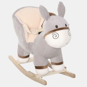 HOMCOM Baloiço Infantil em Forma de Burro de Pelúcia para Bebés 18-36 Meses com Som Cinto de Segurança Guidão Apoio para os Pés 61x34x58 cm Cinza