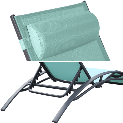 Juego de 2 tumbonas GALAPAGOS de textileno verde agua - aluminio gris antracita