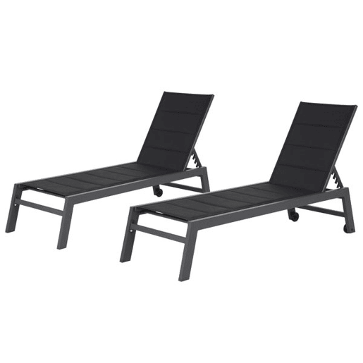 Conjunto de 2 espreguiçadeiras BARBADOS em alumínio preto e textilene 164198×61×3595cm