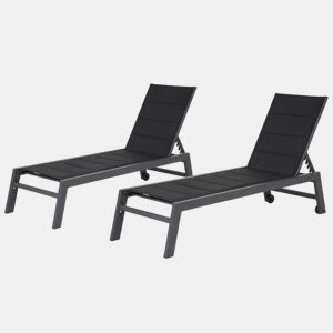 Conjunto de 2 espreguiƧadeiras BARBADOS em alumĆnio preto e textilene 164198Ć61Ć3595cm