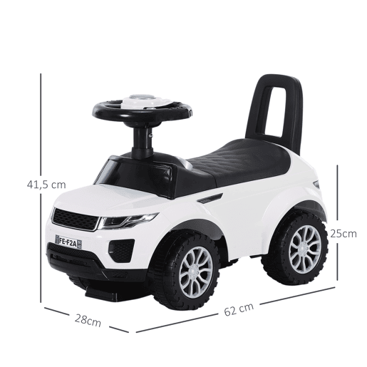 HOMCOM Carro infantil Quad Ride-On sem pedais para brinquedo de bebĂȘ estilo corrida com alto-falante 62x28x41,5cm branco HOMCOM Carro infantil Quad Ride-On sem pedais para brinquedo de bebĂȘ estilo corrida com alto-falante 62x28x41,5cm branco