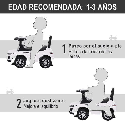 HOMCOM Carro infantil Quad Ride-On sem pedais para brinquedo de bebĂȘ estilo corrida com alto-falante 62x28x41,5cm branco HOMCOM Carro infantil Quad Ride-On sem pedais para brinquedo de bebĂȘ estilo corrida com alto-falante 62x28x41,5cm branco
