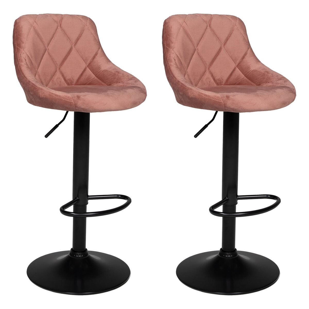 Juego de 2 taburetes de bar robin de terciopelo rosa 48×46×106 cm