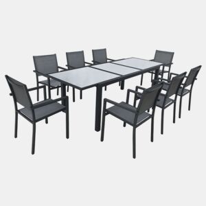 Conjunto de jardín extensible FIRENZE 8 plazas en textileno gris - aluminio antracita