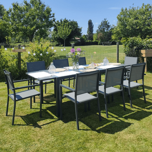 Conjunto de jardín extensible FIRENZE 8 plazas en textileno gris - aluminio antracita