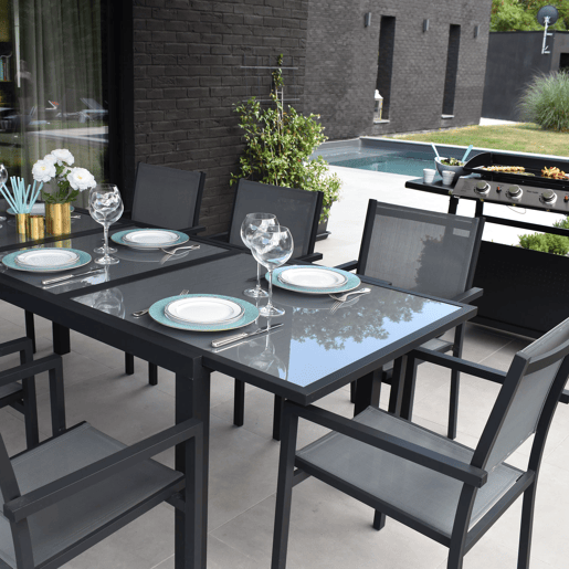 Conjunto de jardín extensible FIRENZE 8 plazas en textileno gris - aluminio antracita