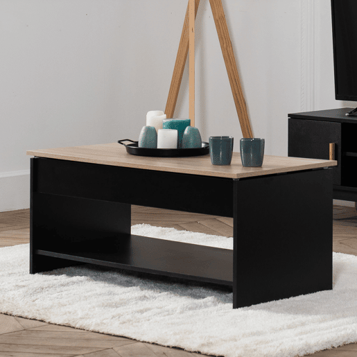 Mesa baja con tapa elevable negra y madera HEDDA Mesa baja con tapa elevable negra y madera HEDDA