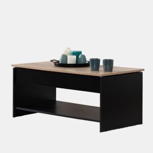 Mesa baja con tapa elevable negra y madera HEDDA