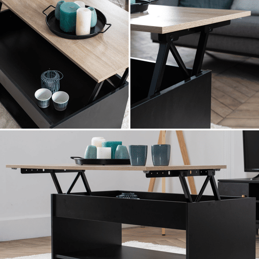 Mesa baja con tapa elevable negra y madera HEDDA Mesa baja con tapa elevable negra y madera HEDDA