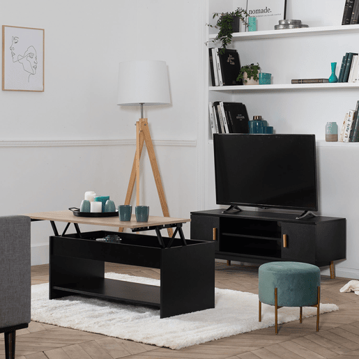 Mesa baja con tapa elevable negra y madera HEDDA Mesa baja con tapa elevable negra y madera HEDDA
