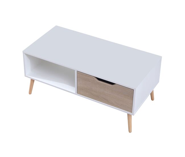 Mesa de centro FREJA de estilo escandinavo con cajón 50x100