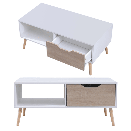 Mesa baja blanca de estilo escandinavo con cajón FREJA