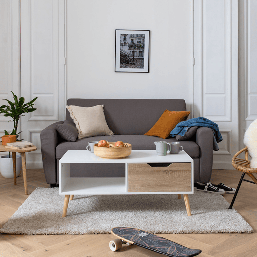 Mesa baja blanca de estilo escandinavo con cajón FREJA