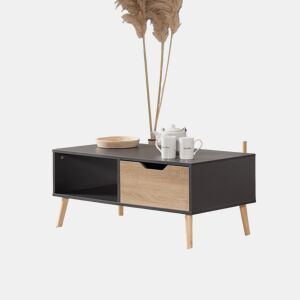Mesa baja gris de estilo escandinavo con cajón FREJA