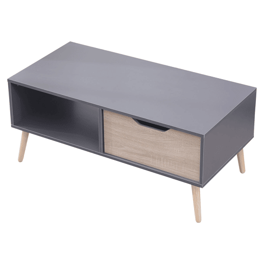 Mesa baja gris de estilo escandinavo con cajón FREJA