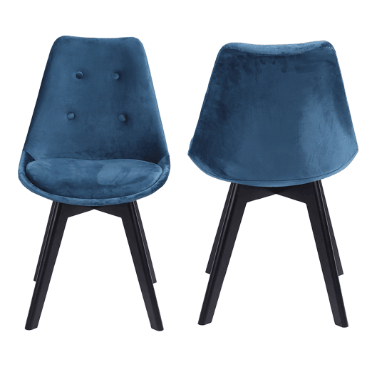 Juego de 2 sillas de terciopelo azul NORA con cojín
