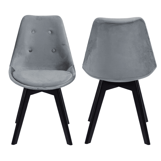 Juego de 4 sillas de terciopelo gris NORA con cojín
