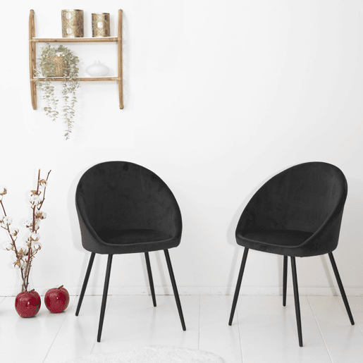 Lote de 2 sillas vintage de terciopelo negro DIANE