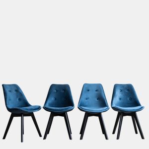 Juego de 4 sillas de terciopelo azul NORA con cojín