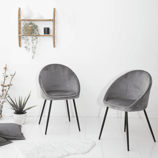 Lote de 2 sillas vintage de terciopelo gris DIANE