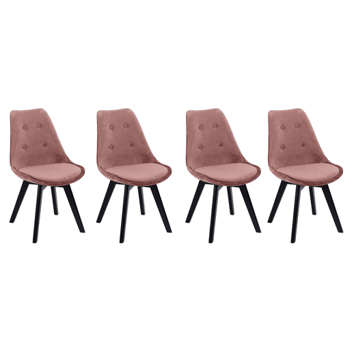 Juego de 4 sillas de terciopelo rosa NORA con cojín