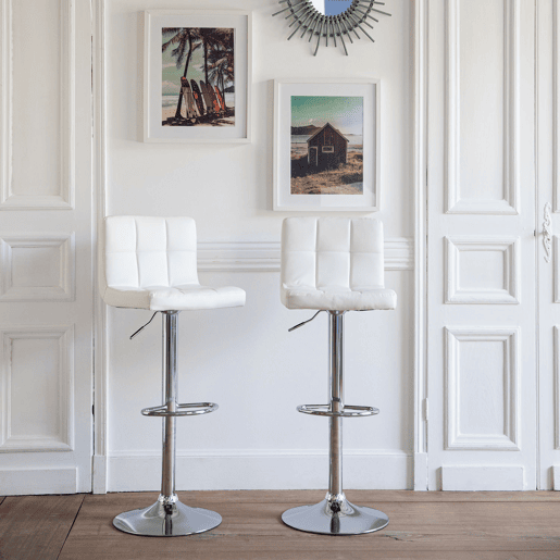 Lote de 2 taburetes de bar blancos MIKE Lote de 2 taburetes de bar blancos MIKE