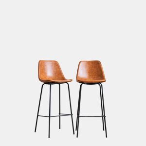 Lote de 2 taburetes de bar vintage LUCIEN cognac - Altura del asiento 75cm