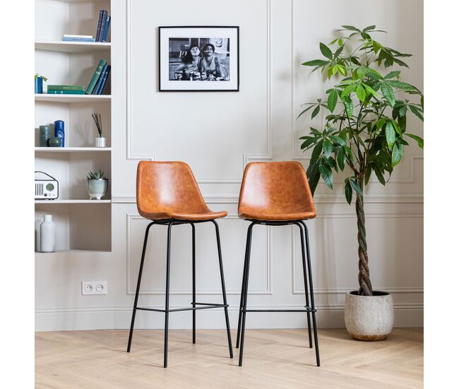 Lote de 2 taburetes de bar vintage lucien cognac - altura del asiento 75cm