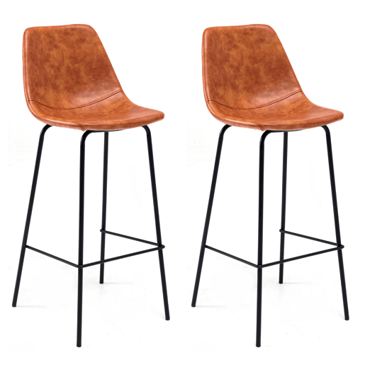 Lote de 2 taburetes de bar vintage LUCIEN cognac - Altura del asiento 75cm