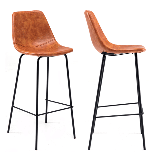 Lote de 2 taburetes de bar vintage LUCIEN cognac - Altura del asiento 75cm