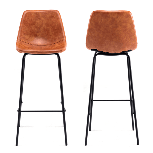 Lote de 2 taburetes de bar vintage LUCIEN cognac - Altura del asiento 75cm