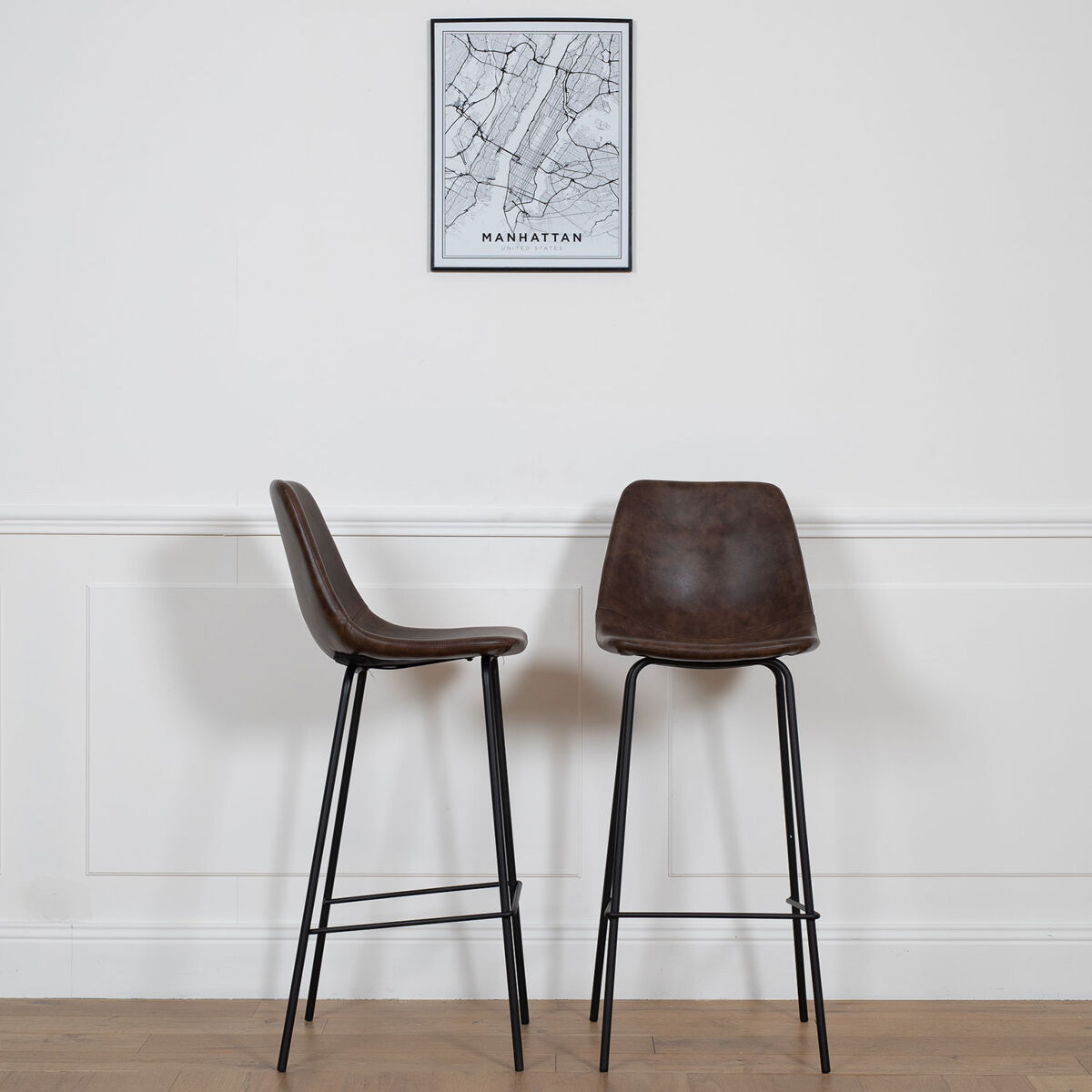 Lote de 2 taburetes de bar vintage lucien marrón- altura del asiento 75cm