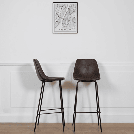Lote de 2 taburetes de bar vintage LUCIEN marrón- Altura del asiento 75cm