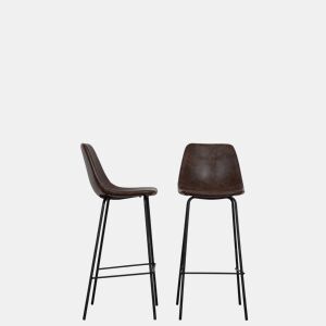 Lote de 2 taburetes de bar vintage LUCIEN marrón- Altura del asiento 75cm