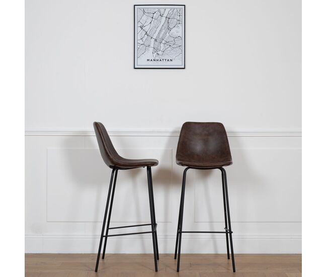 Lote de 2 taburetes de bar vintage lucien marrón- altura del asiento 75cm