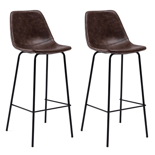 Lote de 2 taburetes de bar vintage LUCIEN marrón- Altura del asiento 75cm