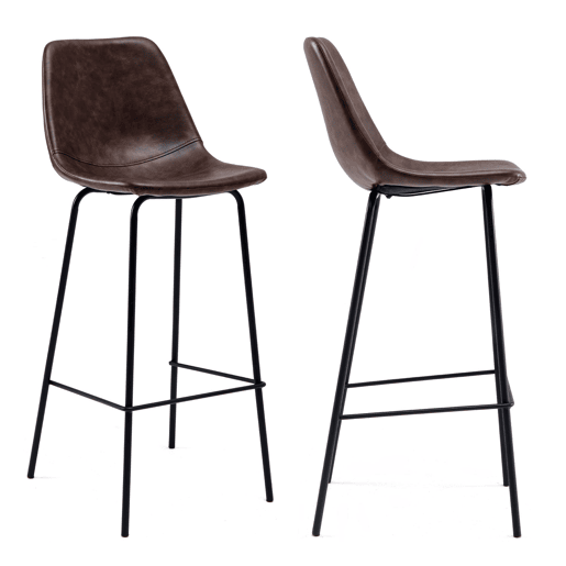 Lote de 2 taburetes de bar vintage LUCIEN marrón- Altura del asiento 75cm