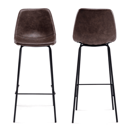 Lote de 2 taburetes de bar vintage LUCIEN marrón- Altura del asiento 75cm