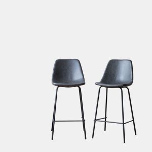 Lote de 2 taburetes de bar vintage LUCIEN color gris oscuro - Altura del asiento 65cm