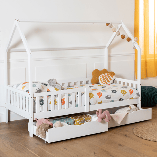 Cama cabaña blanca con cajones para niños MARCEAU 190x90cm