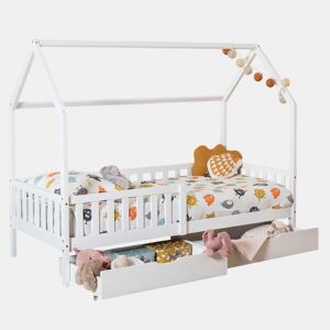 Cama cabaña blanca con cajones para niños MARCEAU 190x90cm