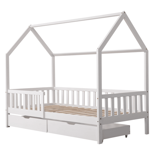 Cama cabaña blanca con cajones para niños MARCEAU 190x90cm