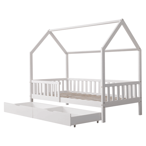 Cama cabaña blanca con cajones para niños MARCEAU 190x90cm