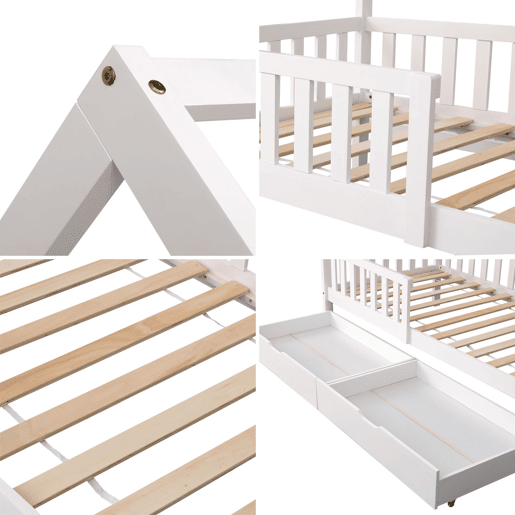 Cama cabaña blanca con cajones para niños MARCEAU 190x90cm
