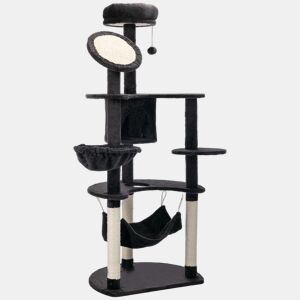 PawHut Árvore Arranhador para Gatos Grande Altura 153cm Torre de Escalada para Gatos com Caverna Redes Plataformas Postes Arranhadores de Sisal e Bola Suspensa Cinza Escuro