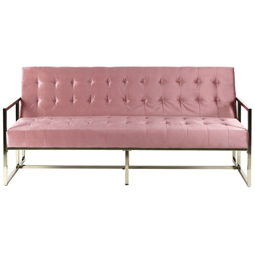 Sofá-cama de 3 lugares em veludo rosadourado MARSTAL