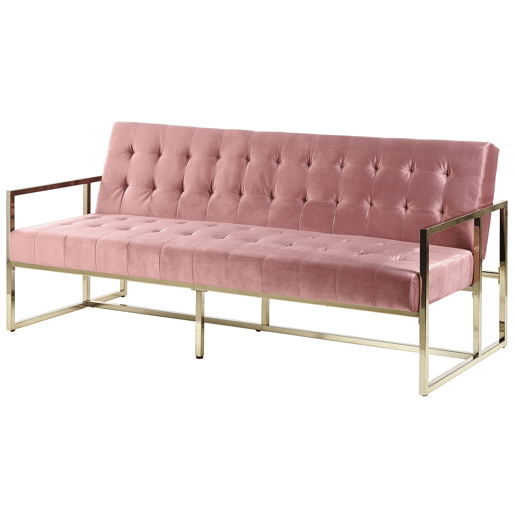 Sofá-cama de 3 lugares em veludo rosadourado MARSTAL