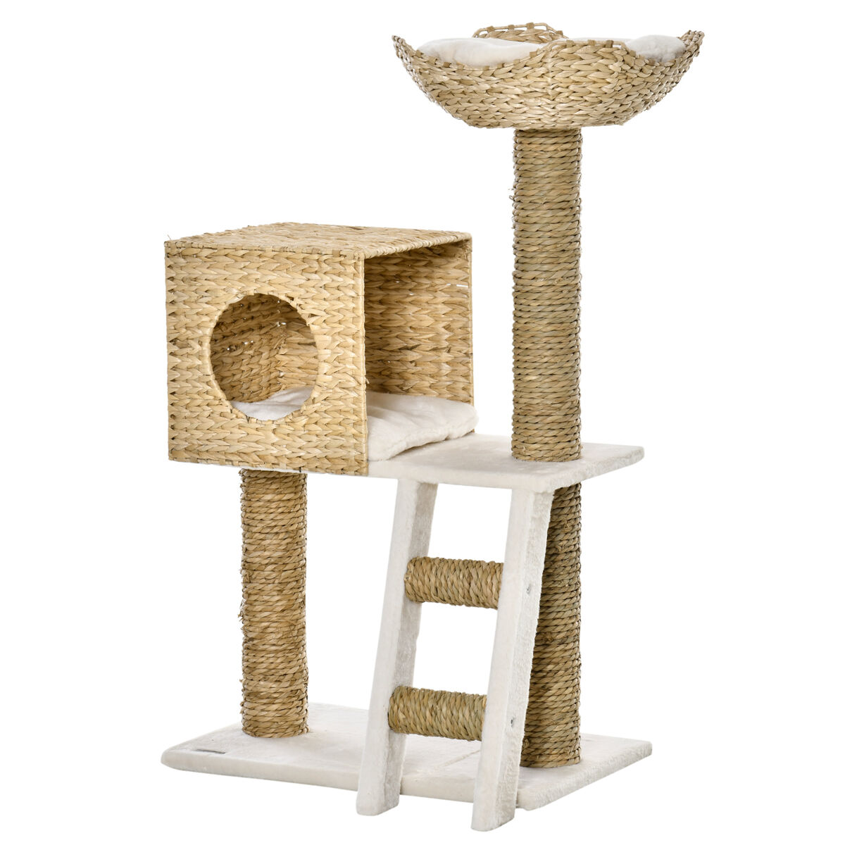 Árbol para Gatos Aglomerado de Madera, Totora, Poliéster PawHut