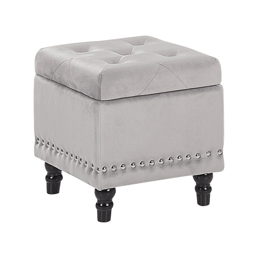 Pufe com arrumação LORETTO Veludo Cinzento claro 37 cm 37 cm 40 cm